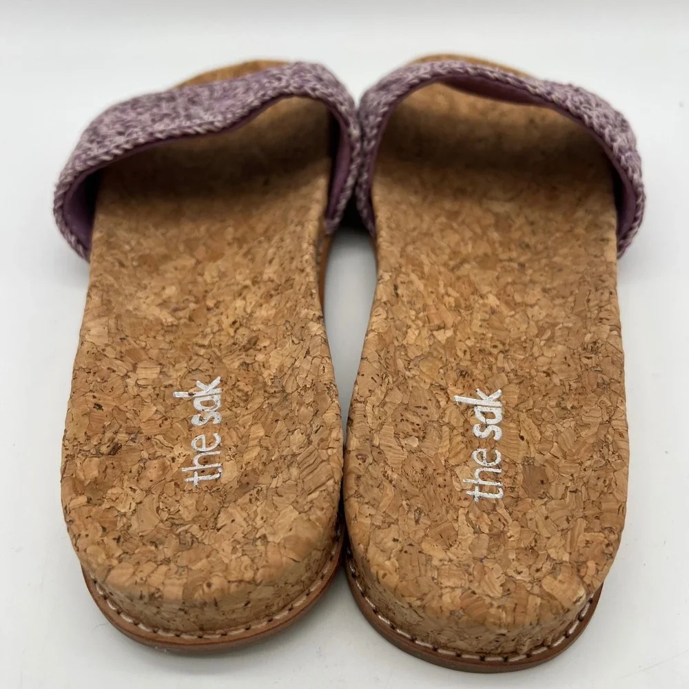 The Sak Mendocino Hand Crochet Slide Sandals Womens 8 Purple Cork Flat Slip On